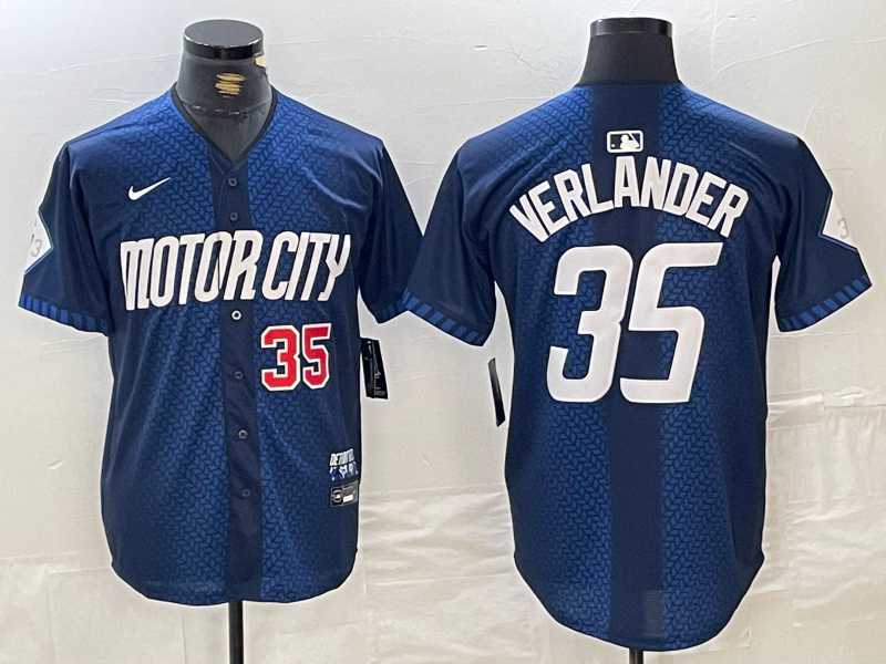 Mens Detroit Tigers #35 Justin Verlander Number Navy 2024 City Connect Cool Base Limited Stitched Jersey->detroit tigers->MLB Jersey